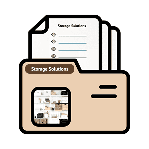 a folder with papers and a photo of a shelf